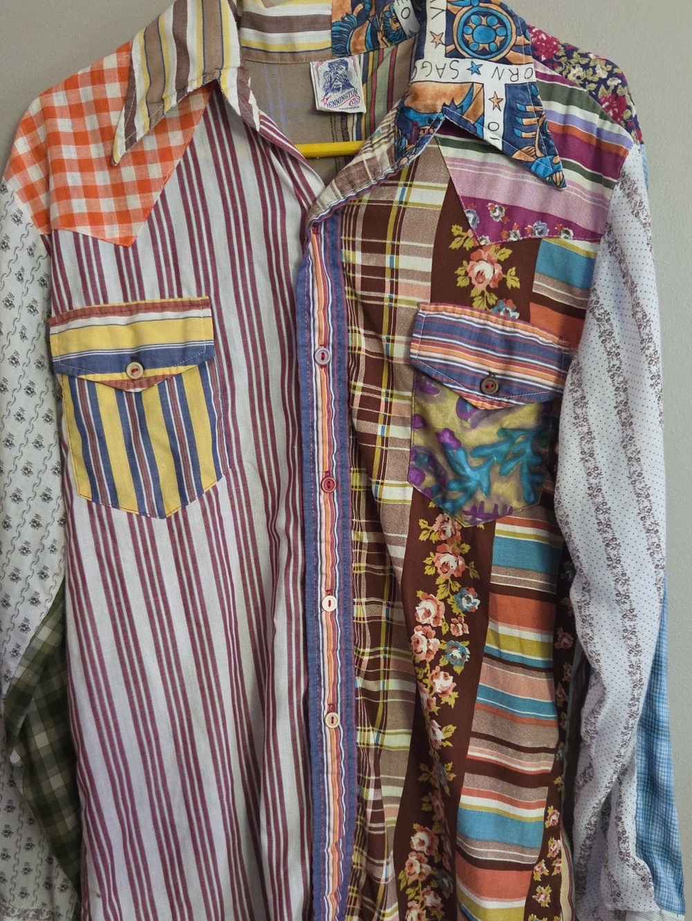 VTG KENNINGTON Multicolor Patchwork Button-Down Shirt - Mixed Print Casual Shirt